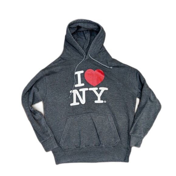 I Love NY Size Small Vintage Hoodie Mens Pullover New York S Gray Sweatshirt NYC - Picture 1 of 4